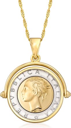 Ross-Simons Italian Genuine Lira Coin Pendant Necklace in 18kt Gold Over Sterling