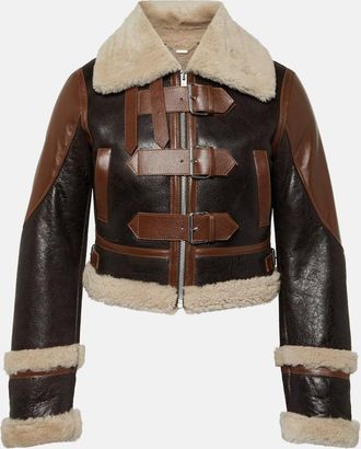 Blumarine Shearling-trimmed leather jacket
