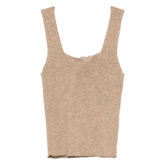 Twinset Sleeveless Tops, female, Brown, Size: L Golden Green Lurex Topwear Square Neckline