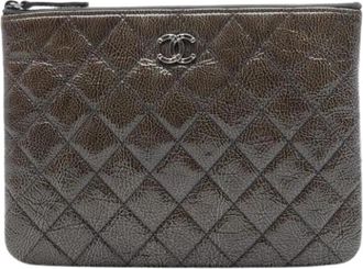 Chanel Pre-owned Quilted Patent Leather Clutch - Dames - Vintage Clutch - Grijs - ONE Size - Leer - Vintage