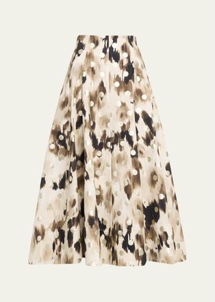 Lela Rose Ikat Metallic Polka-Dot Print Midi Skirt