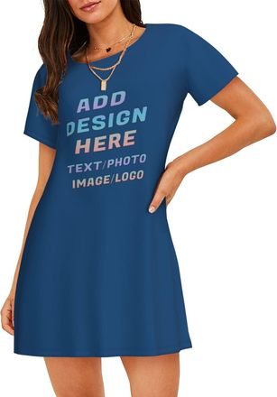 Generic Custom Womens Dress Add Photos/Logo/Text to Design Your Personalised Dresses Design Your Add Image Clothes Womens Summer Short Sleeve Dresses 2XL Deep