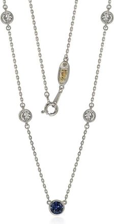 Suzy Levian Sapphire & Diamond Accent (1.50cttw) Sterling Silver 5 Stone Station Necklace
