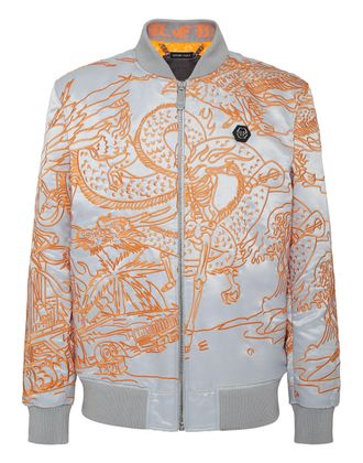 Philipp Plein Satin Bomber Skeleton tattoo