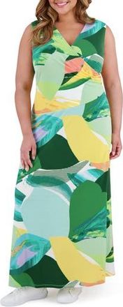 London Times Shirred Faux Wrap Maxi Dress in White/Olive at Nordstrom Rack, Size 14W