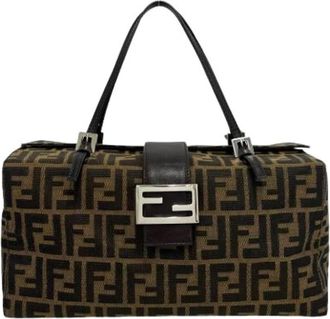 Fendi Pre-owned Handbags, female, Brown, Size: ONE SIZE Pre-owned Canvas Boston Handbag