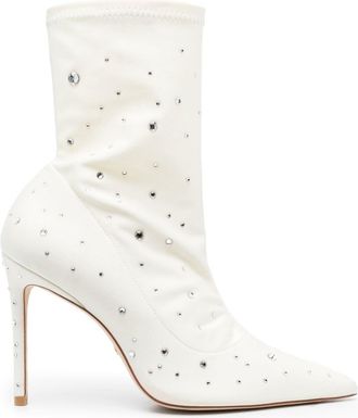 Stuart Weitzman crystal-embellished 110mm boots - women - Calf Leather/Fabric/Fabric/Calf Leather/glass - 36,5 - White