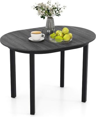 Costway 110CM Wooden Dining Table for 4-6 People Oval Kitchen Table-Black