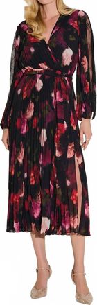 Joseph Ribkoff Floral Pleated Chiffon Midi Wrap Dress In Black/multi