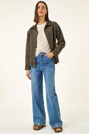 Roman Womens Faux Suede Cut Out Shacket - Green - Size 16 UK