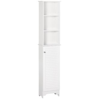 HOMCOM Armario Alto De Ba&ntilde;o Con 1 Puerta 3 Estantes Abiertos Y Balda Interior Ajustable Mueble Auxiliar De Almacenaje Para Sal&oacute;n Aseo Dormitorio 34x20x165 Cm