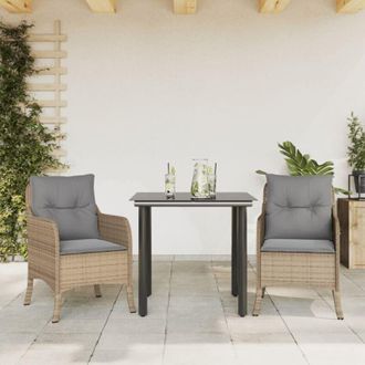 vidaXL Set Comedor De Jard&iacute;n 3 Pzas Con Cojines Rat&aacute;n Sint&eacute;tico Beige Vidaxl