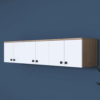 Dmora Armario Colgante Jelsi, 6 Puertas, 3 Compartimentos, Apertura Abatible, 180x44h Cm Marr&oacute;n Roble