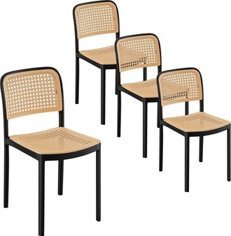 VonHaus Rattan Effect Stackable Set of 4 Dining Chairs
