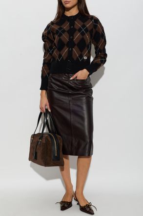 Ami Leather Skirt With Slit, Womens, Brown