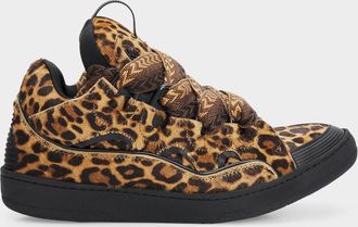 Lanvin Men & apos;s Curb Leopard-Printed Pony Leather Sneakers