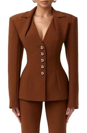 Naked Wardrobe Ponte Blazer in Dark Mocha at Nordstrom, Size X-Large