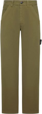 Stone Island Cotton Broeken With Logo - Heren - Straight fit broeken - Groen - W34 - Katoen - Broeken