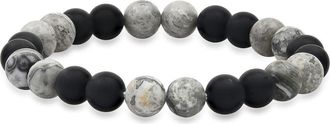 Steeltime Mens Black Lava & Grey Agate Stone Stretch Beaded Bracelet in Black-Gray at Nordstrom Rack
