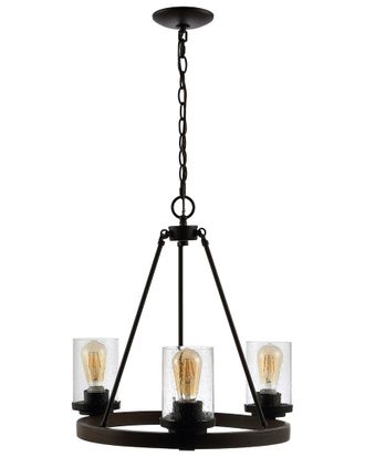 Jonathan Y Designs Jonathan Y Coronet 20In 3-Light Iron/Seeded Glass Rustic Farmhouse Led Chandelier