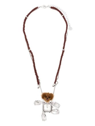 Yvmin teddy-bear embellishment necklace - women - stainless steel/glass/Fabric - One Size - White