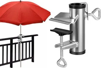 No Brand Soporte Para Sombrilla De Balc&oacute;n - Soporte Para Sombrilla - Patio Exterior - Abrazadera Ajustable - Di&aacute;metro De 1,9 A 3,2 Cm - Color Plata