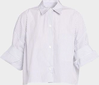 TWP Next Ex Cropped Shirt in Micro Hairline Stripe