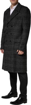Dolce & Gabbana Mens Grey Double Breasted Plaid Wool Coat Jacket Nylon Acrylic Polyester Clothing