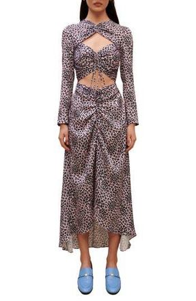 Maje Rave Cutout Long Sleeve Dress in Light Pink Leopard at Nordstrom Rack, Size 2 (Fits Like 4-6 Us) / 38 Eu