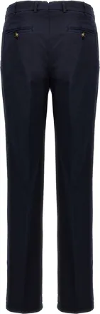 Brunello Cucinelli Flat-Front Cotton Trousers - Navy