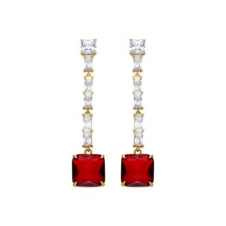 Luxenter oorbellen met Ruby Zirconia afgewerkt in 18 karaat goud - Waraim