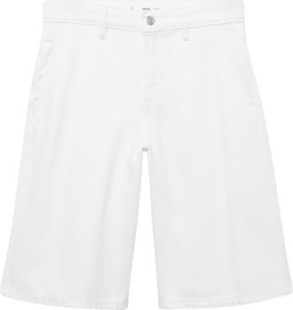 Mango High Waist Bermuda Denim Shorts in White at Nordstrom, Size 14