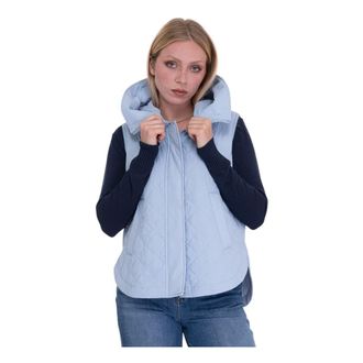 Peuterey Jassen, Dames, Blauw, S, Polyester, Gewatteerd Gilet met Vaste Capuchon