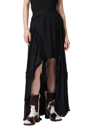 AllSaints Dorina Ruffle High-Low Skirt in Black at Nordstrom, Size 12 Us