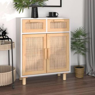 vidaXL Vidaxl - Aparador Madera Maciza Pino Y Rat&aacute;n Natural Blanco 60x30x75 Cm