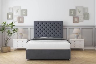 Comfort Beds Winslow Plush Divan Set 4 Drawers-26 Headboard in Dark Grey | Size: Super King