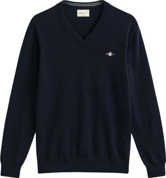 GANT V-hals katoenen trui - Heren - Ronde hals truien - Blauw - 4XL - Katoen - Truien & Vesten