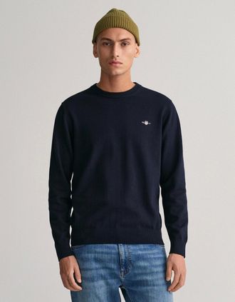 GANT Mens GANT Mens Classic Cotton Crew Neck Jumper - 433 Evening Blue - Navy - Size: 38