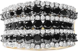 House of Brilliance 14K Yellow Gold Plated Silver 1 3/4 Cttw Black and White Diamond Multi Row Band Ring in Yellow Gold Over Silver at Nordstrom, Size