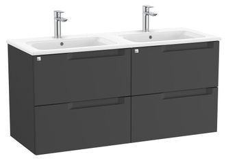 Roca Roca - Pack Mueble Base De 4 Cajones + Lavabo Doble Aleyda Color: Negro Mate