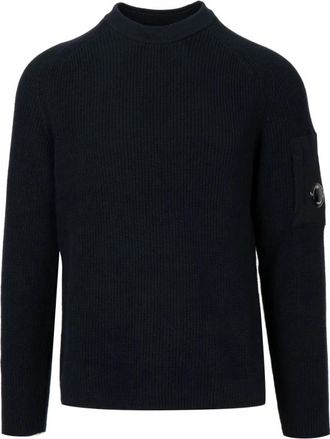 C.P. Company Blauwe Gebreide Trui met Ritszak - Heren - Ronde hals truien - Blauw - S - Katoen - Truien & Vesten