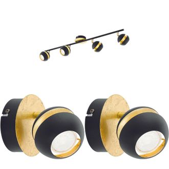 Loops Quad Ceiling Light & 2x Matching Wall Lights Black & Gold Adjustable Trendy