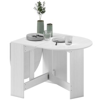 HOMCOM Tavolo Consolle Pieghevole Con 2 Ribalte Ovale In Legno Bianco - Homcom
