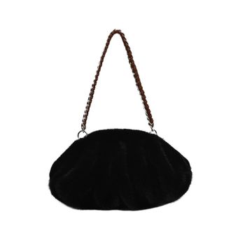 Generic Womens Plush Bags Plush Pleated Shoulder Bags For Women Purses And Handbags Winter Warm Soft(Black)