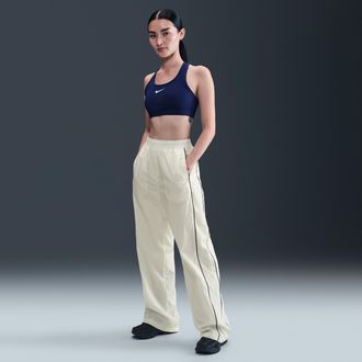 Nike Womens Windrunner High-Waisted Woven Open-Hem Pants in White | FV7655-135