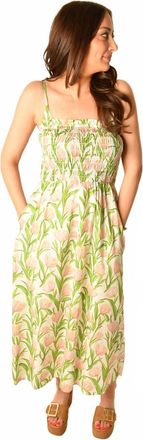 THML Clothing Thin Strap Floral Pattern Midi Dress In Cream