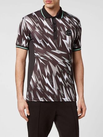 Plein Sport Slim Fit Cotton Polo Shirt with Printed Logo and Contrast Trims