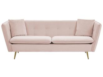 Beliani Sof&aacute; de 3 plazas 3 personas de terciopelo rosa