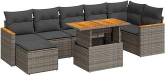 vidaXL 8 Piece Garden Sofa Set with Cushions Grey Poly Rattan Acacia Vidaxl