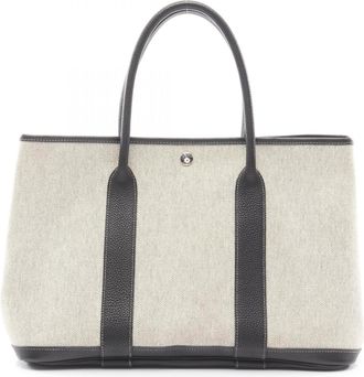 Herm&egrave;s Black Ecru Gray Toile H Leather Tote Bag (Pre-Owned)